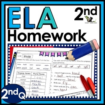 Preview of Second Grade Weekly ELA Homework and Spiral Review Activities - 2nd Q