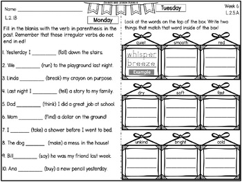 Second Grade Weekly ELA Homework and Spiral Review Activities - 3rd Q