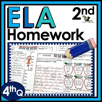 Preview of Second Grade Weekly ELA Homework and Spiral Review Activities - 4th Q