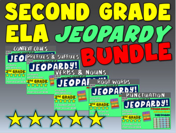 Preview of Second Grade ELA JEOPARDY BUNDLE- Context Clues, Prefixes/Suffixes, Roots & More