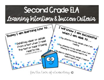 Preview of Second Grade ELA Learning Intentions and Success Criteria