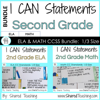 Preview of Second Grade ELA and Math I Can Statements CCSS Standards