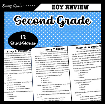 Preview of Second Grade EOY Summer Reading Packet for Review and Comprehension