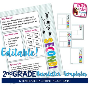 Preview of Second Grade Editable Newsletter Templates
