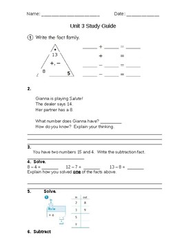 Preview of Second Grade Everyday Mathematics Unit 3 Study Guide