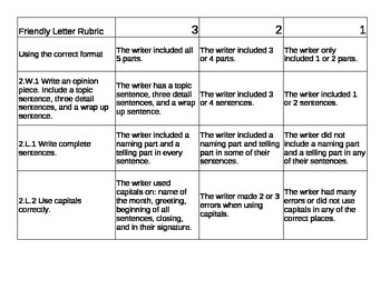 Preview of Second Grade Friendly Letter Writing Rubric