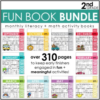Preview of Second Grade Fun Book Bundle - NO PREP Math + Literacy Skillbuilders