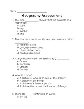 Preview of Second Grade Geography Test (editable)