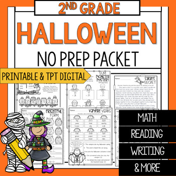 Preview of Second Grade Halloween Math and Reading Worksheets | Halloween Packet