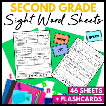 Preview of Second Grade High Frequency Dolch Sight Word Practice Worksheets Literacy Center