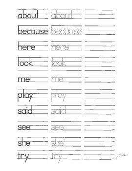 Second Grade High Frequency Site Word Handwriting Practice Booklet