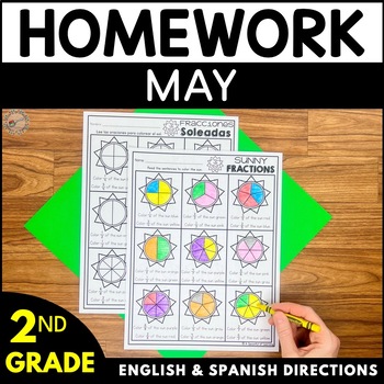 Preview of Second Grade Homework - May (English and Spanish Directions)
