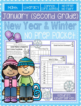 Preview of Second Grade January / Winter Math and Literacy Common Core No Prep Packet