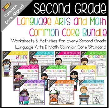 Preview of Second Grade Language Arts and Math No Prep Common Core Mega Bundle
