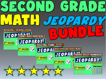 Preview of Second Grade MATH JEOPARDY BUNDLE- Time-Measurement-Digits-Graphs-Word Problems