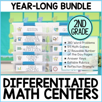Preview of Second Grade Math Centers Year Long Bundle - Activities for Math Workshop
