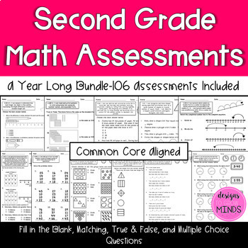 Preview of Second Grade Math Assessments Common Core Aligned All Math Standards