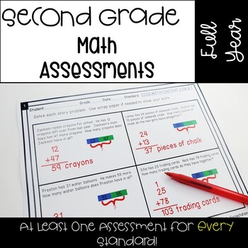 Preview of 2nd Grade Math Assessments | 2nd Grade Math Assessment FULL YEAR BUNDLE