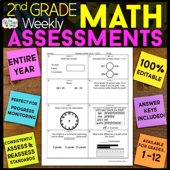 2nd Grade Math Assessments | Weekly Spiral Assessments for ENTIRE YEAR