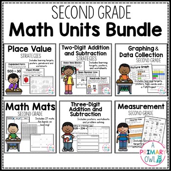 Preview of Second Grade Math Addition Subtraction Graphing Measurement BUNDLE