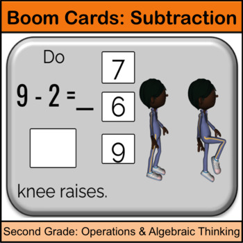 Preview of Second Grade Math Center Boom Cards: Subtraction Math Game (Fitness)