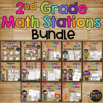 Preview of 2nd Grade Math Centers and Games with Money Area Fractions Measurement Graphing