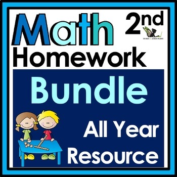 Preview of Second Grade Weekly Math Homework and Spiral Review Activities Bundle