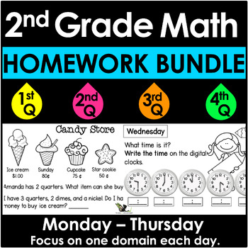 Preview of 2nd Grade Math Homework | Morning Work Activities & Review Bundle