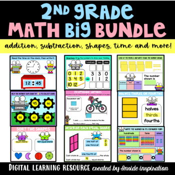 Preview of Second Grade Math Digital Interactive Learning Practice Huge Bundle