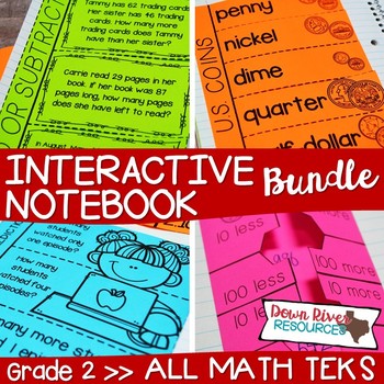 Preview of Second Grade Math Interactive Notebook Bundle- All TEKS Standards