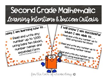 Preview of Second Grade Math Learning Intentions and Success Criteria