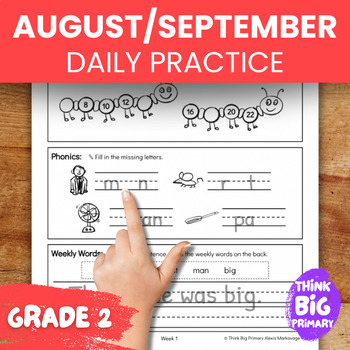 Preview of August/September Second Grade Spiral Math & Phonics Daily Practice