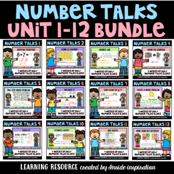 Preview of Second Grade Math Number Talks Daily Routine Unit 1-12 Bundle