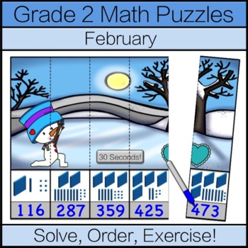 Preview of Second Grade Math Puzzle: February Math Game