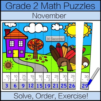 Preview of Second Grade Math Puzzle: November Math Game