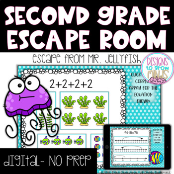 Preview of Second Grade Math Review Digital Escape Room Activity