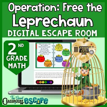 Preview of 2nd Grade Math St. Patrick's Day Digital Escape Room Activity Fun Center or Game
