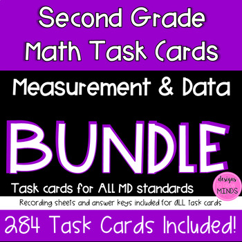 Preview of Second Grade Math Task Cards Bundle- Measurement and Data 2.MD.1-2.MD.10