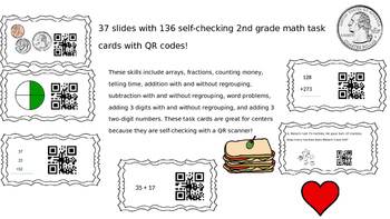 Preview of Self Checking Second Grade Math Task Cards With QR Codes