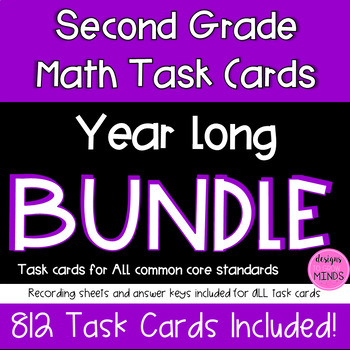 Preview of Second Grade Math Task Cards- Year Long Bundle