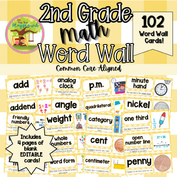 Preview of Second Grade Math Word Wall Cards - Math Vocabulary Cards - Common Core