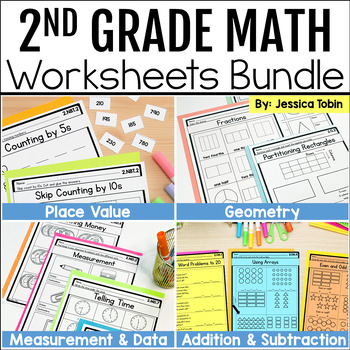 Preview of 2nd Grade Math Worksheets, Math Review Worksheets Includes Measurement, Geometry