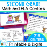 Second Grade Math and Literacy Centers Bundle | Digital an