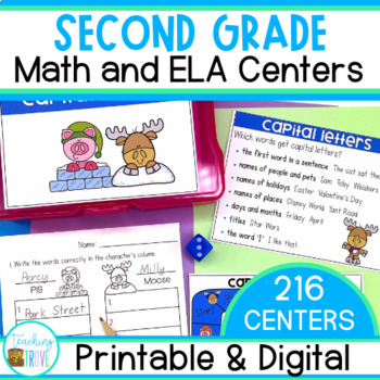 Preview of Second Grade Math and Literacy Centers Bundle | Digital and Printable