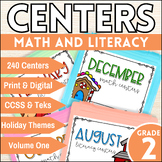 Second Grade Math and Literacy Centers | Includes Holidays
