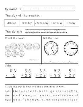 Second Grade Morning Work August through December by Sarah Eisenhuth