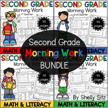 Preview of 2nd Grade Morning Work - Math & ELA Spiral Review Worksheets - Grammar Practice