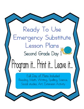 Preview of Second Grade No Prep Editable Elementary Substitute Emergency Lesson Plan, Day 1