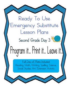 Preview of Second Grade No Prep Editable Elementary Substitute Emergency Lesson Plan, Day 3