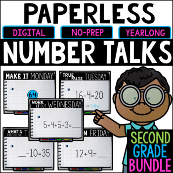 Preview of Second Grade PAPERLESS Number Talks- A YEARLONG BUNDLE